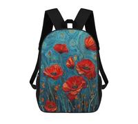 sinyumoney 3D Printed Backpack Poppies in Blue Field-1 Children's School Bags Book Bags Travel Lightweight Backpack Boys Girls School Bag for Middle School Students 17inch