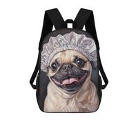 sinyumoney 3D Printed Backpack Pug Dog Bath Cap Children's School Bags Rucksacks High Capacity Travel Kids School Bag Fashion Book Bags Boy Girl Back Pack 17inch