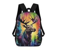 sinyumoney 3D Printed Backpack Rainbow Moose in Forest Children's School Bags Book Bags Travel Lightweight Backpack Boys Girls School Bag for Middle School Students 17inch