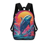 sinyumoney 3D Printed Backpack Retro Dolphin Jump Children's School Bags Rucksacks High Capacity Travel Kids School Bag Fashion Book Bags Boy Girl Back Pack 17inch