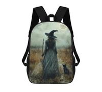 sinyumoney 3D Printed Backpack Spooky Witch with Black Cat Children's School Bags Rucksacks High Capacity Travel Kids School Bag Fashion Book Bags Boy Girl Back Pack 17inch
