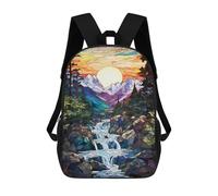 sinyumoney 3D Printed Backpack Stained Glass Mountain Sunset Children's School Bags Rucksacks High Capacity Travel Kids School Bag Fashion Book Bags Boy Girl Back Pack 17inch
