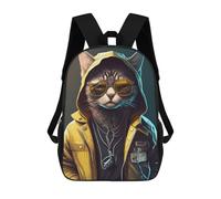 sinyumoney 3D Printed Backpack Stylish Cat in Hoodie Children's School Bags Rucksacks High Capacity Travel Kids School Bag Fashion Book Bags Boy Girl Back Pack 17inch
