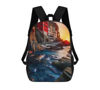 sinyumoney 3D Printed Backpack Sunset Over Coastal Town Children's School Bags Book Bags Travel Lightweight Backpack Boys Girls School Bag for Middle School Students 17inch