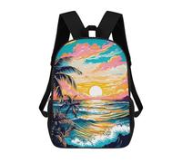 sinyumoney 3D Printed Backpack Sunset Palm Beachscape -1 Children's School Bags Rucksacks High Capacity Travel Kids School Bag Fashion Book Bags Boy Girl Back Pack 17inch