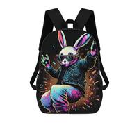sinyumoney 3D Printed Backpack Vibrant Neon Bunny Children's School Bags Rucksacks High Capacity Travel Kids School Bag Fashion Book Bags Boy Girl Back Pack 17inch