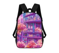 sinyumoney 3D Printed Backpack Vivid Urban Blossom Cityscape Children's School Bags Rucksacks High Capacity Travel Kids School Bag Fashion Book Bags Boy Girl Back Pack 17inch
