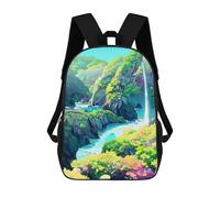 sinyumoney 3D Printed Backpack Waterfall in Lush Valley Children's School Bags Rucksacks High Capacity Travel Kids School Bag Fashion Book Bags Boy Girl Back Pack 17inch