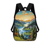 sinyumoney 3D Printed Backpack Waterfall Valley Sunset Children's School Bags Rucksacks High Capacity Travel Kids School Bag Fashion Book Bags Boy Girl Back Pack 17inch