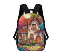 sinyumoney 3D Printed Backpack Whimsical Cottage Garden Scene Children's School Bags Rucksacks High Capacity Travel Kids School Bag Fashion Book Bags Boy Girl Back Pack 17inch