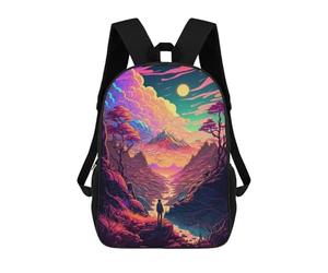 sinyumoney 3D Printed Backpack Whimsical Journey Through Colorful Landscapes Children's School Bags Rucksacks High Capacity Travel Kids School Bag Fashion Book Bags Boy Girl Back Pack 17inch