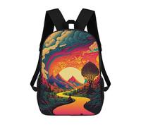 sinyumoney 3D Printed Backpack Whimsical Sunset Landscape -3 Children's School Bags Rucksacks High Capacity Travel Kids School Bag Fashion Book Bags Boy Girl Back Pack 17inch