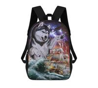 sinyumoney 3D Printed Backpack Wolf Sailing Storm Children's School Bags Rucksacks High Capacity Travel Kids School Bag Fashion Book Bags Boy Girl Back Pack 17inch