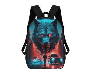 sinyumoney 3D Printed Backpack Wolf Vs. Man Forest Standoff Children's School Bags Rucksacks High Capacity Travel Kids School Bag Fashion Book Bags Boy Girl Back Pack 17inch