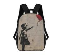 sinyumoney 3D Printed Banksy Girl Balloon Red Children's School Backpack for Kids High Capacity Travel Rucksacks Fashion Book Bags Kids School Bag Back Pack 17inch