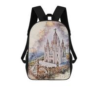 sinyumoney 3D Printed Barcelona Spain Watercolor Children's School Backpack for Kids High Capacity Travel Rucksacks Fashion Book Bags Kids School Bag Back Pack 17inch