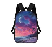 sinyumoney 3D Printed Beach Sunset with Palm Trees School Bags Kids 17inch Backpacks Casual Fashion School Bag Backpacks Book Bags for Boys Elementary And Middle School Students