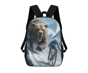 sinyumoney 3D Printed Bear Chase Cycling Children's School Backpack for Kids High Capacity Travel Rucksacks Fashion Book Bags Kids School Bag Back Pack 17inch