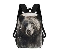 sinyumoney 3D Printed Bear Wild Beauty Black Ink School Backpack for Kids Children's 17inch Backpacks Boy Girl Book Bags Kids School Bag