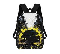 sinyumoney 3D Printed Black Car with Yellow Splatter Effect Children School Backpack Fashion Rucksack Casual Travel 17inch Backpacks Large Capacity Daypack for Boys Girls