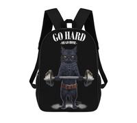 sinyumoney 3D Printed Black Cat Weightlifting Children's 17inch School Backpack for Kids High Capacity Travel Rucksacks Fashion Book Bags Kids School Bag