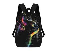 sinyumoney 3D Printed Black Cat with Rainbow Splashes School Bag Boys Girls Children's School Backpack Casual Fashion Backpack for in School Or Travel 17inch