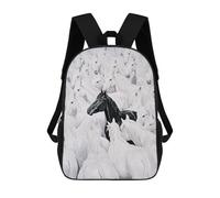 sinyumoney 3D Printed Black Horse Among White Ones-2 School Backpack With Big Pockets for Kids Children's Backpacks Boy Girl Book Bags Kids School Bag 17inch