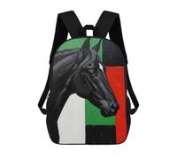 sinyumoney 3D Printed Black Horse Portrait with Geometric Background Children School Bookbags Fashion Rucksack Casual Travel Children's Backpacks Large Capacity Daypack for Boys Girls 17inch