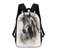 sinyumoney 3D Printed Black Horse Watercolor School Bag Boys Girls Children's School Backpack Casual Fashion Backpack for in School Or Travel 17inch