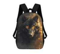 sinyumoney 3D Printed Black Wolf Head in Gold School Backpack for Kids Children's 17inch Backpacks Boy Girl Book Bags Kids School Bag