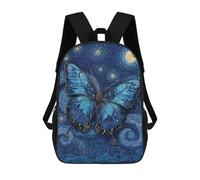 sinyumoney 3D Printed Blue Butterfly Night Sky Art Print Children School Backpack Fashion Rucksack Casual Travel 17inch Backpacks Large Capacity Daypack for Boys Girls