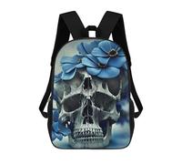 sinyumoney 3D Printed Blue Flower Skull I Children Backpacks Kids Cute School Backpack Outdoor Casual Daypack for Boys Middle School Students 17inch