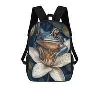 sinyumoney 3D Printed Blue Frog On Lily School Bag Boys Girls Children's School Backpack Casual Fashion Backpack for in School Or Travel 17inch
