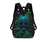sinyumoney 3D Printed Blue Skull Green Flowers Children Backpacks Kids Cute School Backpack Outdoor Casual Daypack for Boys Middle School Students 17inch