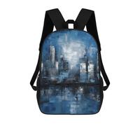 sinyumoney 3D Printed Blue Urban Skyline - Abstract Cityscape Reflection Painting School Book Bags Fashion Kids Large Capacity Backpack Children School Bag Travel Rucksacks 17inch