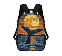 sinyumoney 3D Printed Blue Whale Tail Stained Glass School Bags Kids Backpacks Casual Fashion Backpacks Book Bags for Boys Elementary And Middle School Students 17inch