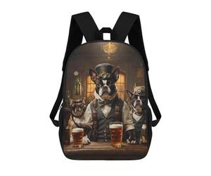 sinyumoney 3D Printed Boston Terrier Beer Dogs School Book Bags Fashion Kids Large Capacity Backpack Children School Bag Travel Rucksacks 17inch