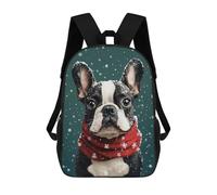 sinyumoney 3D Printed Boston Terrier in Christmas Outfit Festive Dog Wall Art Children Backpacks Kids Cute School Backpack Outdoor Casual Daypack for Boys Middle School Students 17inch