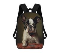 sinyumoney 3D Printed Boston Terrier Wine School Bags Kids Backpacks Casual Fashion Backpacks Book Bags for Boys Elementary And Middle School Students 17inch