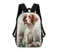 sinyumoney 3D Printed Brittany Spaniel Flowers School Backpack for Kids Children's 17inch Backpacks Boy Girl Book Bags Kids School Bag