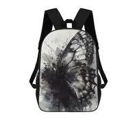 sinyumoney 3D Printed Butterfly Black Ink Art School Backpack With Big Pockets for Kids, Children's Backpacks Book Bags Kids School Bag 17inch