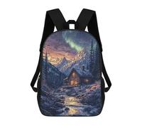 sinyumoney 3D Printed Cabin in The Snow Mountains Children School Backpack Fashion Rucksack Casual Travel 17inch Backpacks Large Capacity Daypack for Boys Girls