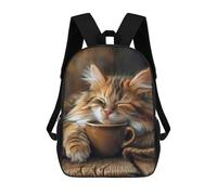 sinyumoney 3D Printed Calico Cat Coffee Morning Children Backpacks Kids Cute School Backpack Outdoor Casual Daypack for Boys Middle School Students 17inch