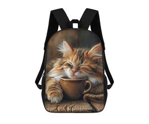 sinyumoney 3D Printed Calico Cat Coffee Morning Children Backpacks Kids Cute School Backpack Outdoor Casual Daypack for Boys Middle School Students 17inch