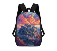 sinyumoney 3D Printed Castle on A Hill with Vibrant Sky School Backpack Book 17inch Bags Fashion Backpacks Large Capacity Backpack Children Travel Rucksacks
