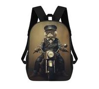 sinyumoney 3D Printed Cat Biker School Bags Kids 17inch Backpacks Casual Fashion School Bag Backpacks Book Bags for Boys Elementary And Middle School Students