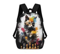 sinyumoney 3D Printed Cat Chess Master Children School Backpack Fashion Rucksack Casual Travel 17inch Backpacks Large Capacity Daypack for Boys Girls