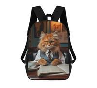 sinyumoney 3D Printed Cat Drinking Coffee School Bag Boys Girls Children's School Backpack Casual Fashion Backpack for in School Or Travel 17inch