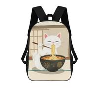 sinyumoney 3D Printed Cat Eating Ramen Children Backpacks Kids Cute School Backpack Outdoor Casual Daypack for Boys Middle School Students 17inch
