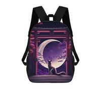 sinyumoney 3D Printed Cat Moon Night Japane School Backpack With Big Pockets for Kids Children's Backpacks Boy Girl Book Bags Kids School Bag 17inch